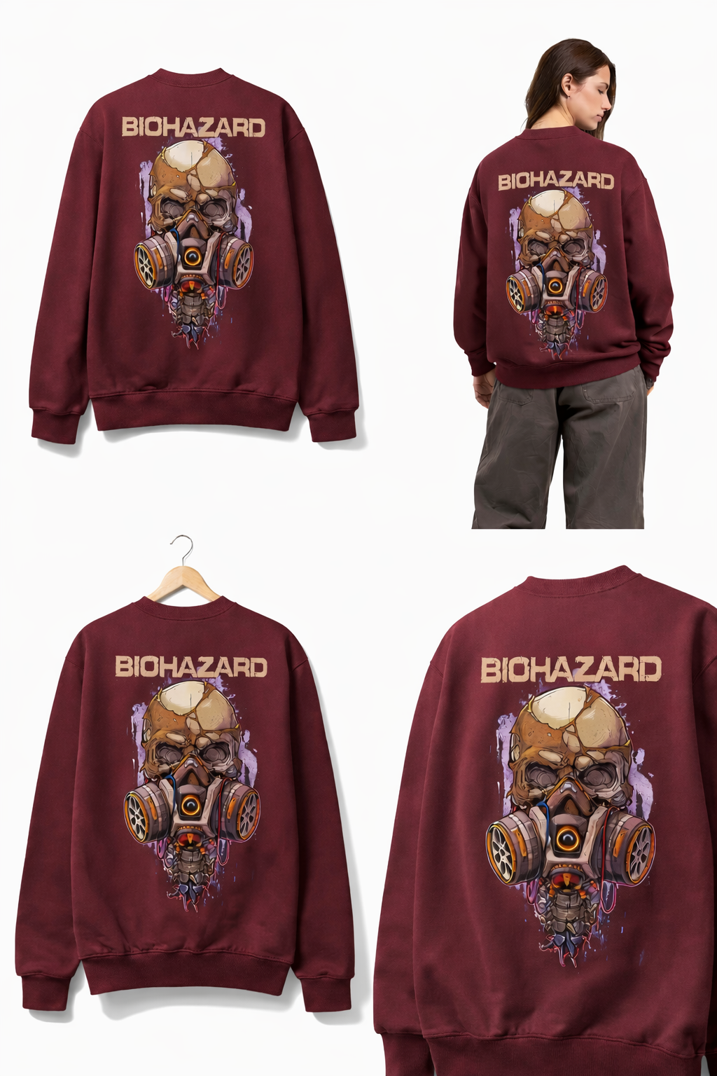 BIOHAZARD Back Print Sweatshirt – Maroon